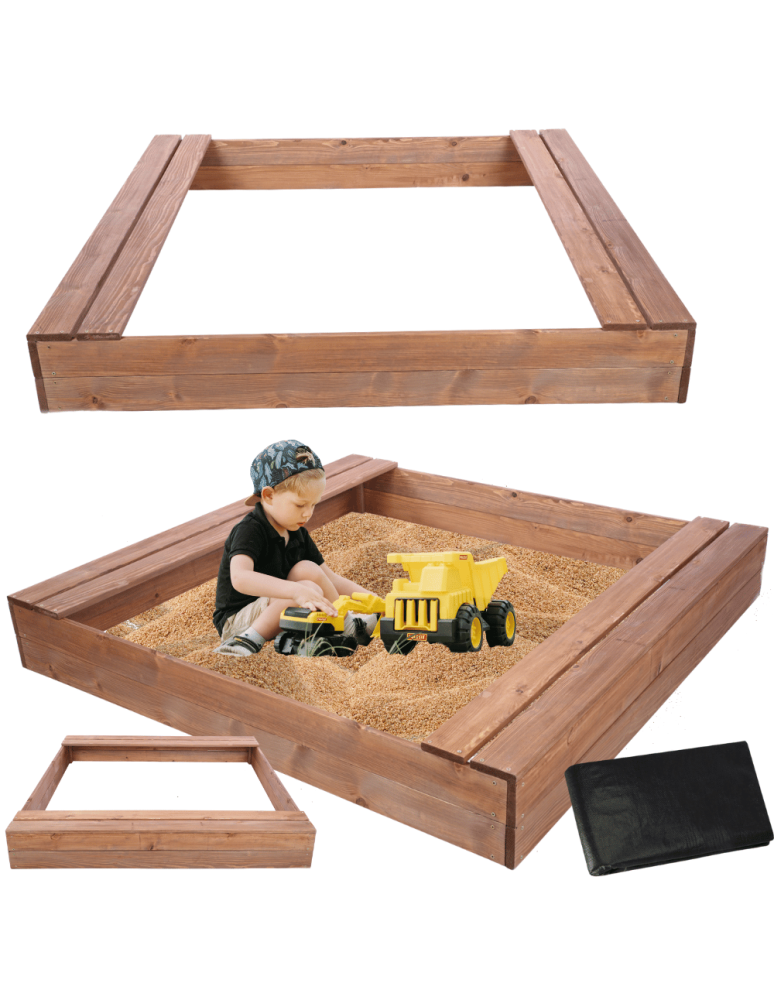 Piaskownice - Piaskownica impregnowana 140x140 z ławeczkami AGROWŁÓKNINA eko drewno - product b2b.wamar.biz 1