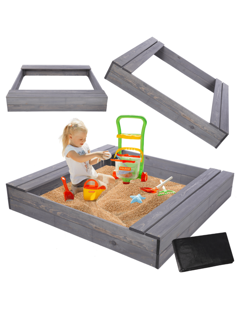 Piaskownice - Piaskownica impregnowana 120x120 z ławeczkami AGROWŁÓKNINA eko drewno - product b2b.wamar.biz 1
