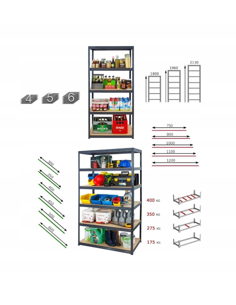 Helios Premium - Regał metalowy regał magazynowy garażowy HELIOS premium 90x120x45 3x175kg - product b2b.wamar.biz 10