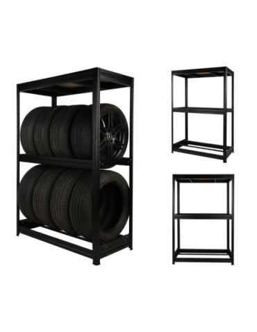 Regały - Regał na opony 177×120×60 cm/ 3 półki – Metalowy/ Czarny - product 1