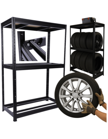 Regały - Regał na opony 177×120×60 cm/ 3 półki – Metalowy/ Czarny - product 9