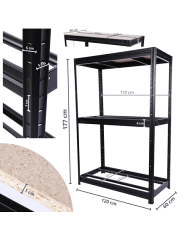 Regały - Regał na opony 177×120×60 cm/ 3 półki – Metalowy/ Czarny - product 15