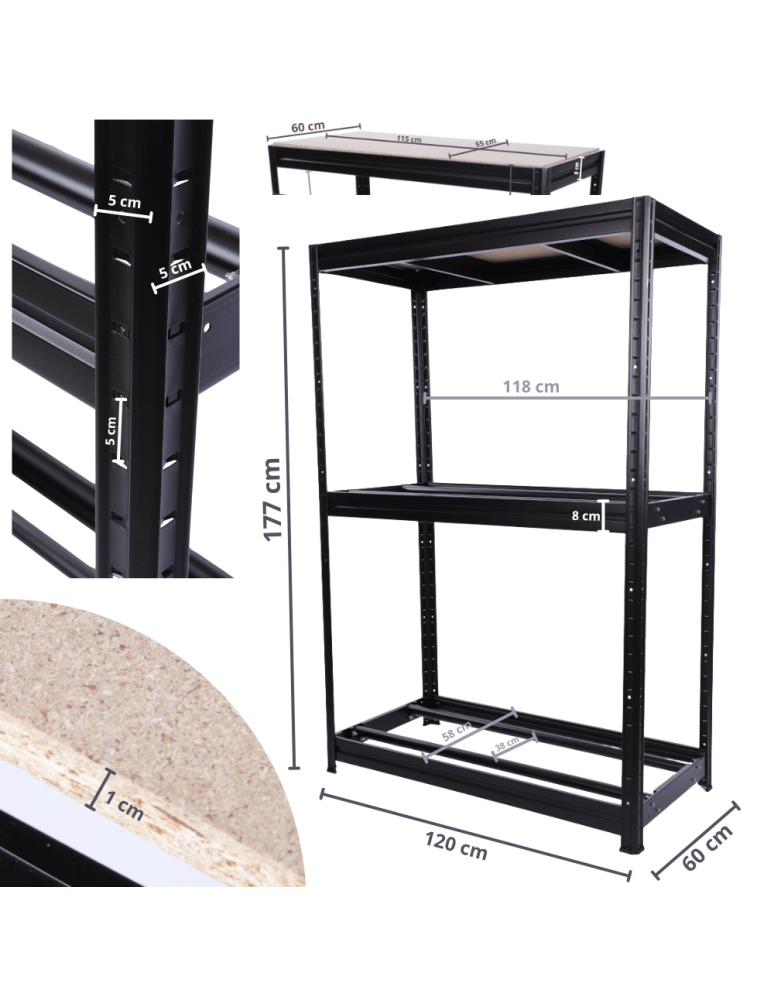 Regały - Regał na opony 177×120×60 cm/ 3 półki – Metalowy/ Czarny - product b2b.wamar.biz 15