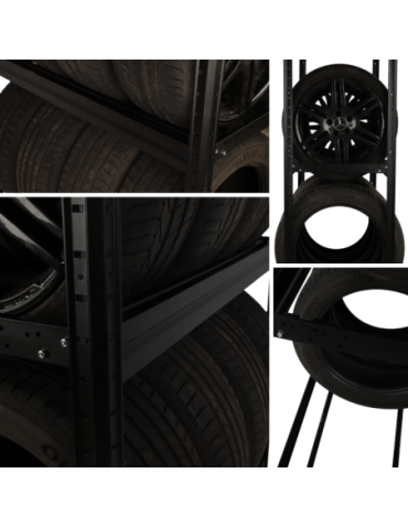 Regały - Regał na opony 177×120×60 cm/ 3 półki – Metalowy/ Czarny - product 18