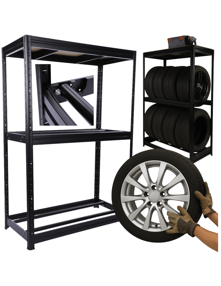 Regały - Regał na opony 177×120×60 cm/ 3 półki – Metalowy/ Czarny - product b2b.wamar.biz 33