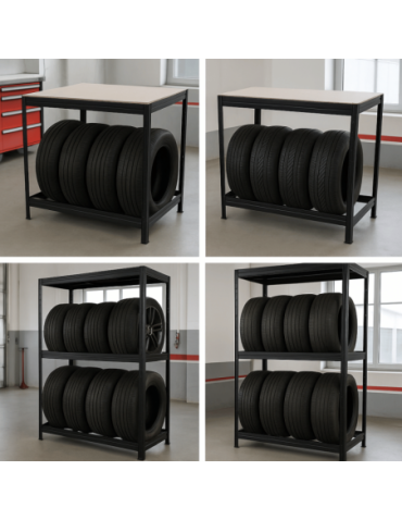 Regały - Regał na opony 177×120×60 cm/ 3 półki – Metalowy/ Czarny - product 46