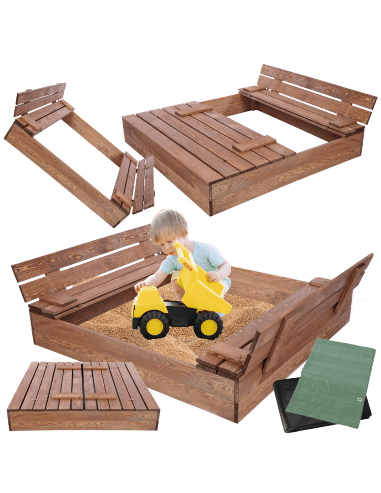 Piaskownice - Piaskownica impregnowana 120x120 z ławeczkami AGRO PLANDEKA POKRYWA oparcie - product b2b.wamar.biz 1