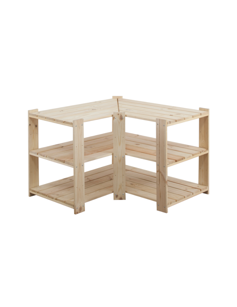 Regały - MAXI Regał Narożny Drewniany 64x80x50 cm 3 Półki ażurowe Surowy - product b2b.wamar.biz 1