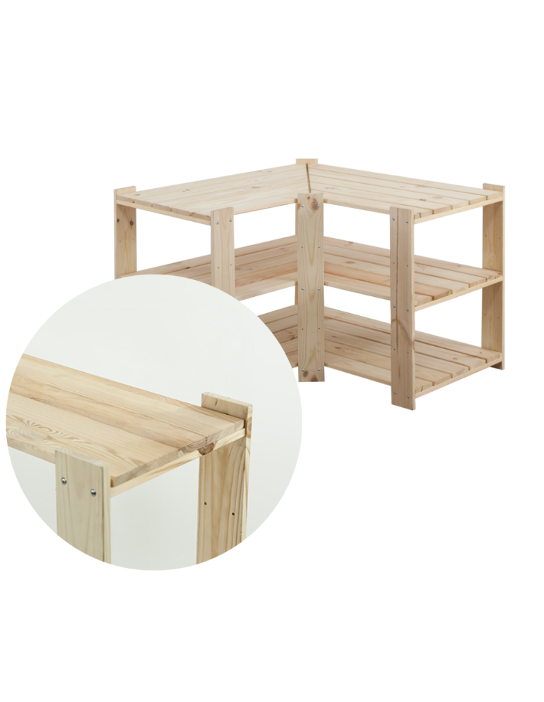 Regały - MAXI Regał Narożny Drewniany 64x80x50 cm 3 Półki pełne Surowy - product b2b.wamar.biz 1