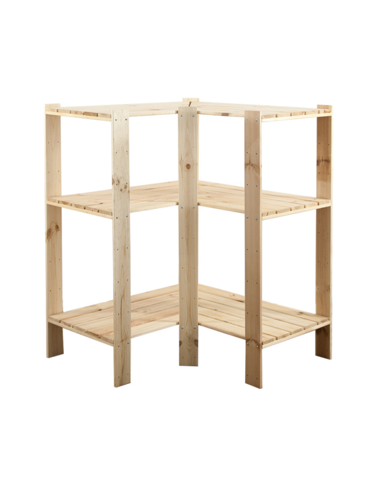 Regały - MAXI Regał Narożny Drewniany 115x85x50 cm 3 Półki ażurowe Surowy - product b2b.wamar.biz 1