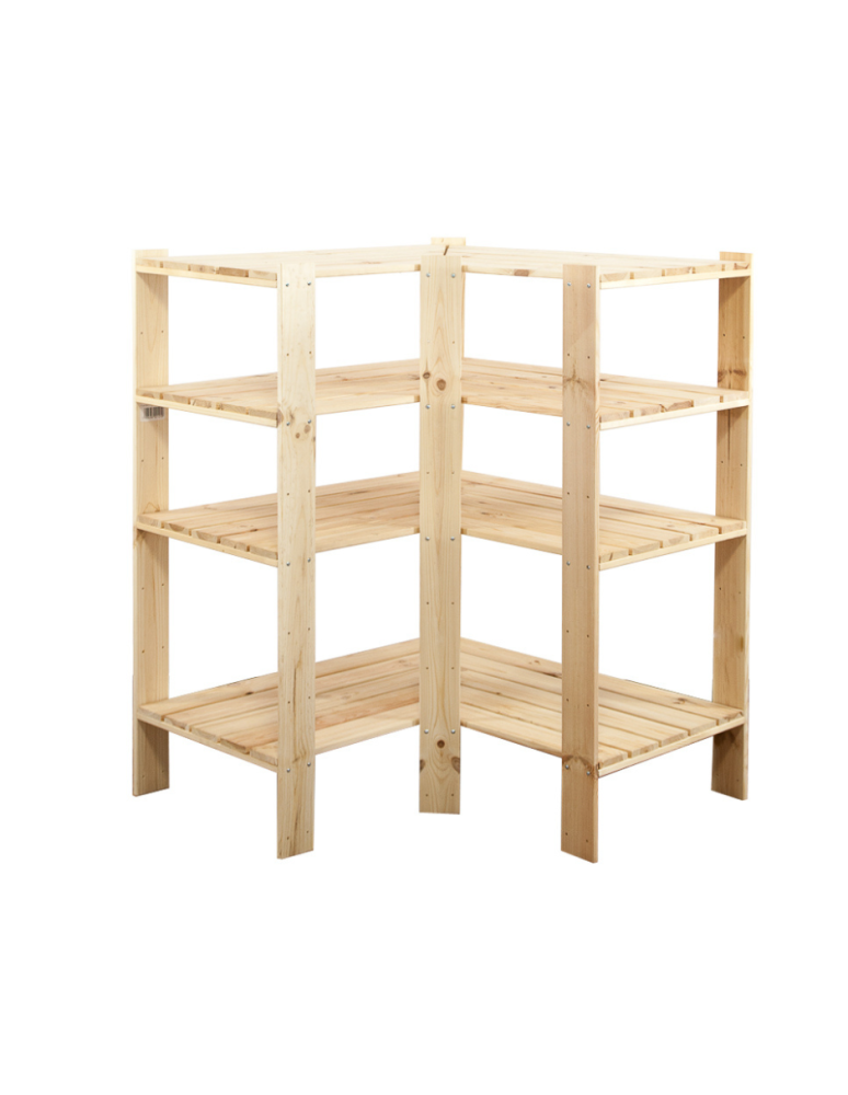 Regały - MAXI Regał Narożny Drewniany 115x85x50 cm 4 Półki ażurowe Surowy - product b2b.wamar.biz 1
