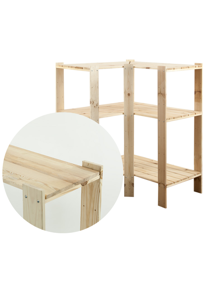 Regały - MAXI Regał Narożny Drewniany 115x85x50 cm 3 Półki pełne Surowy - product b2b.wamar.biz 1