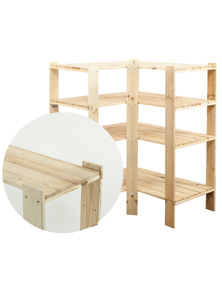 Regały - MAXI Regał Narożny Drewniany 115x85x50 cm 4 Półki pełne Surowy - product b2b.wamar.biz 1