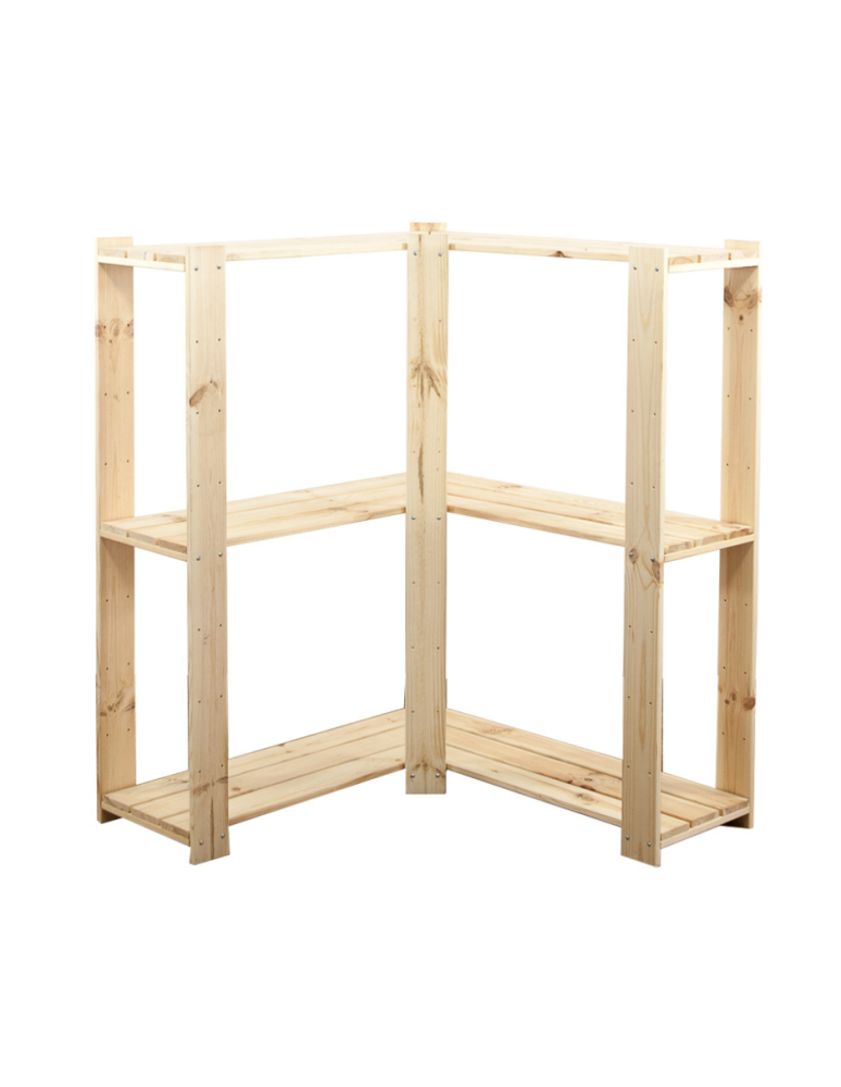 Regały - MAXI Regał Narożny Drewniany 115x85x30 cm 3 Półki ażurowe Surowy - product b2b.wamar.biz 1