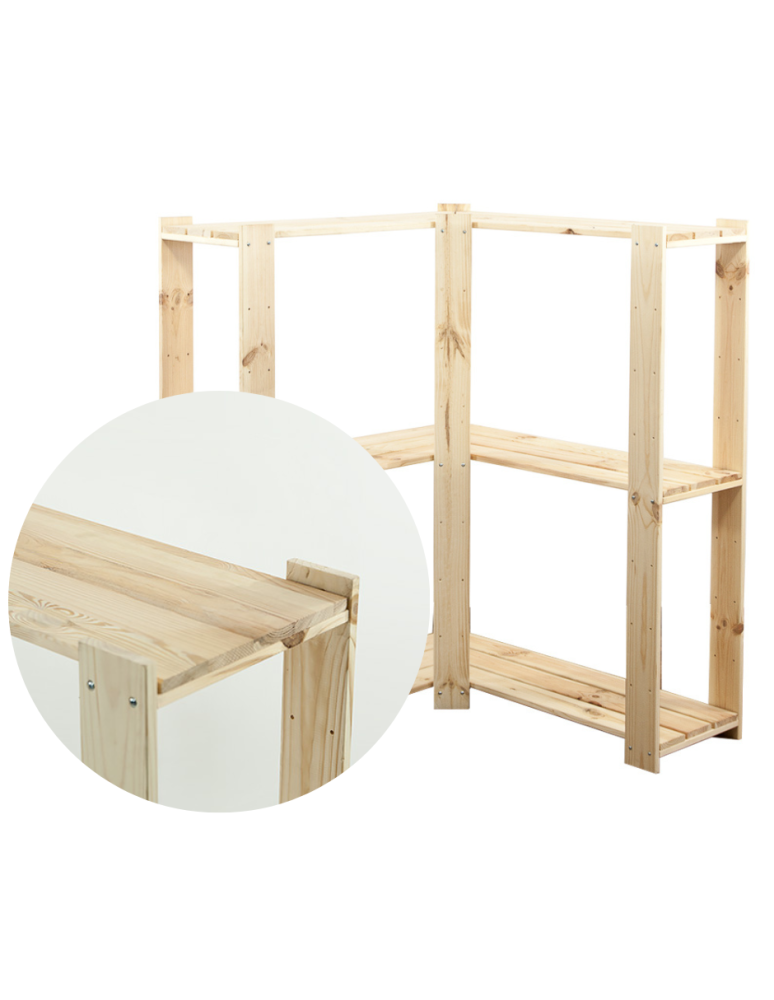 Regały - MAXI Regał Narożny Drewniany 115x85x30 cm 3 Półki pełne Surowy - product b2b.wamar.biz 1