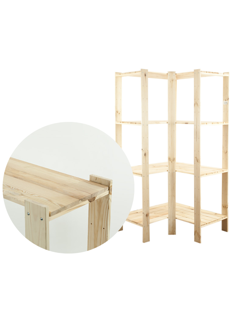 Regały - MAXI Regał Narożny Drewniany 166,4x85x50 cm 4 Półki pełne Surowy - product b2b.wamar.biz 1