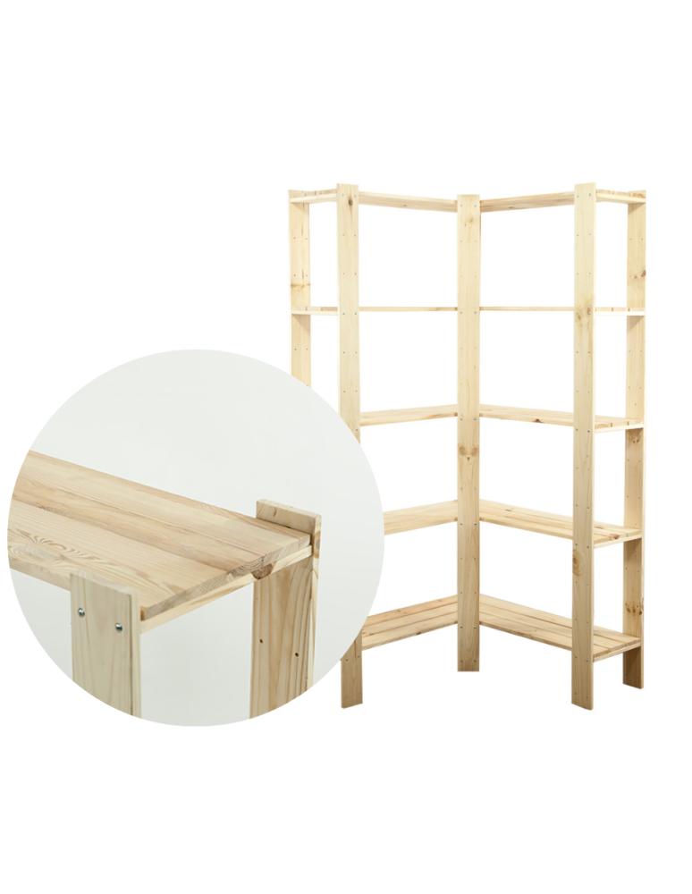 Regały - MAXI Regał Narożny Drewniany 166,4x85x30 cm 5 Półek pełnych Surowy - product b2b.wamar.biz 1