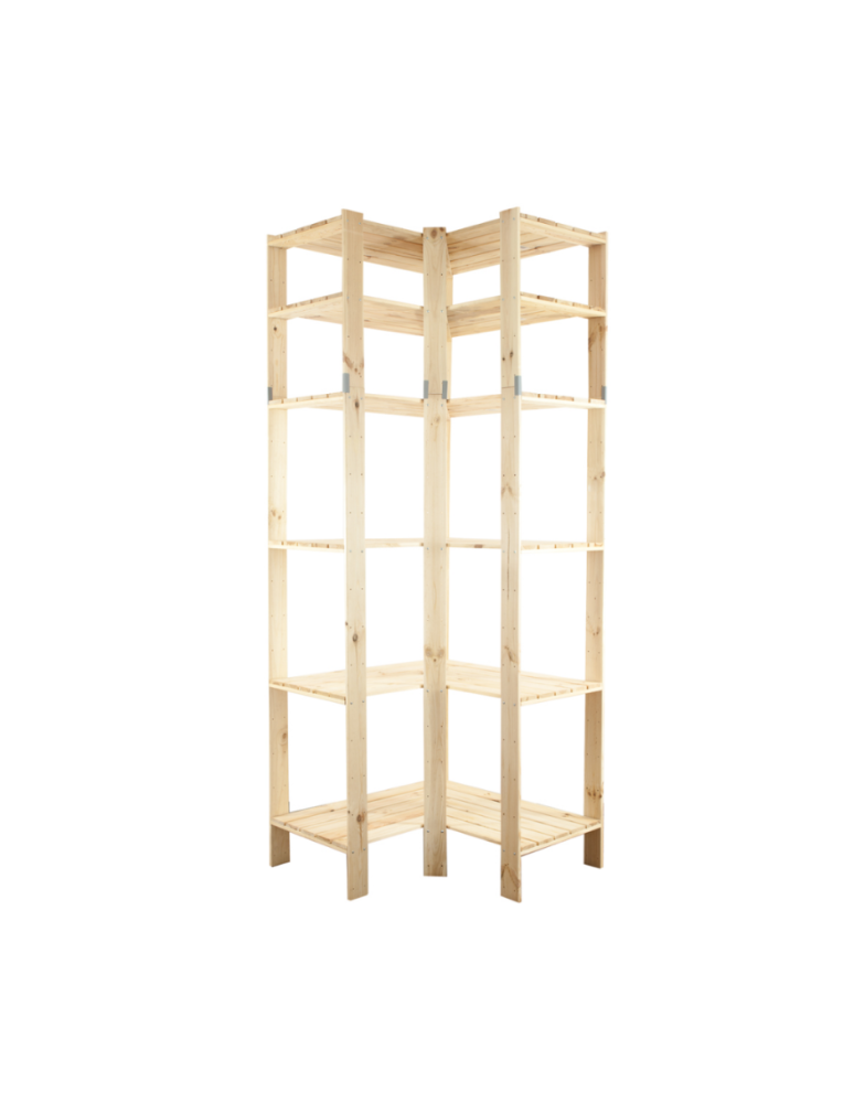 Regały - MAXI Regał Narożny Drewniany 230x85x50 cm 6 Półek ażurowych Surowy - product b2b.wamar.biz 1