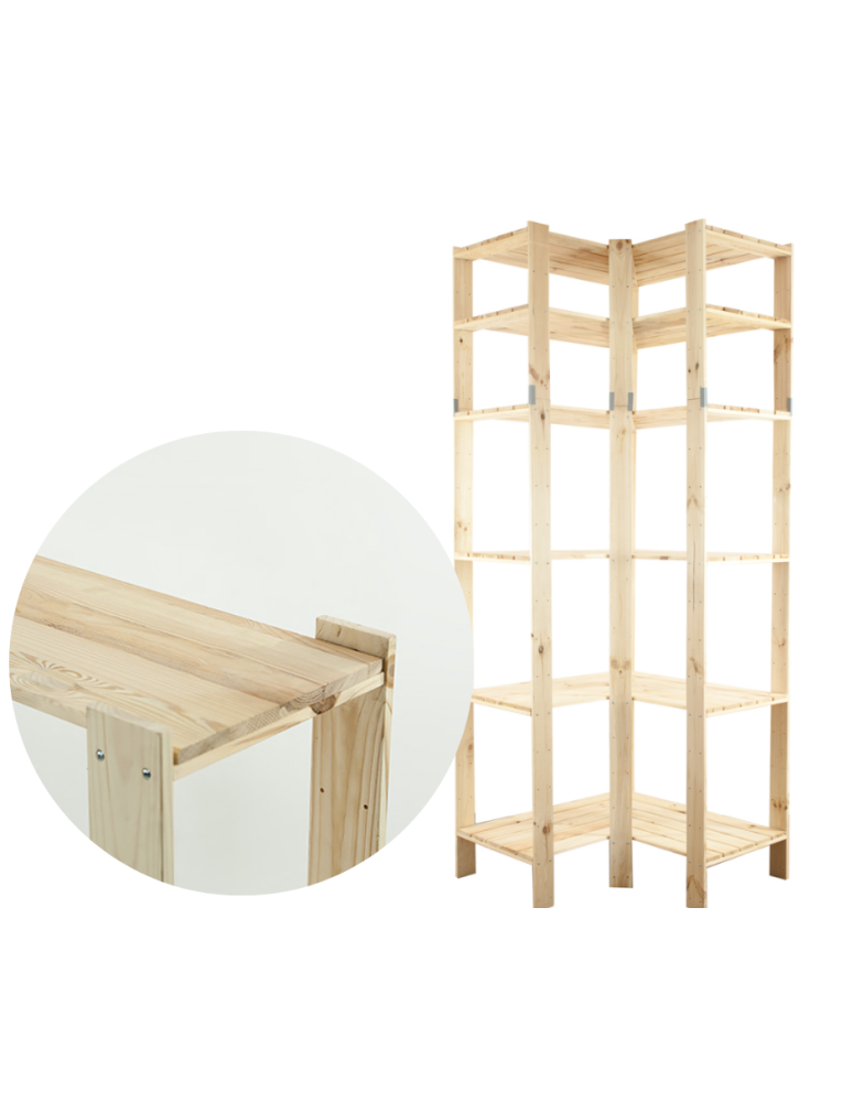 Regały - MAXI Regał Narożny Drewniany 230x85x50 cm 6 Półek pełnych Surowy - product b2b.wamar.biz 1