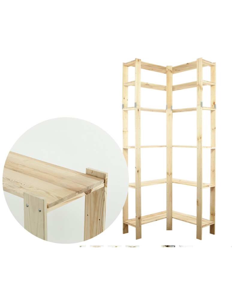 Regały - MAXI Regał Narożny Drewniany 230x85x30 cm 6 Półek pełnych Surowy - product b2b.wamar.biz 1