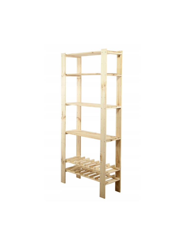 Regały - MAXI Surowy Regał Drewniany 166,4x80x30 cm 4 Półki ażurowe 2 Półki na butelki - product b2b.wamar.biz 1