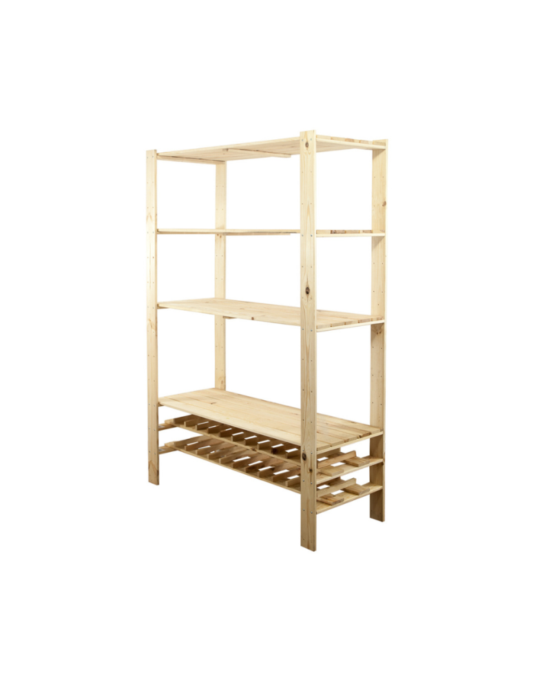 Regały - MAXI Surowy Regał Drewniany 166,4x120x50 cm 4 Półki ażurowe 2 Półki na butelki - product b2b.wamar.biz 1