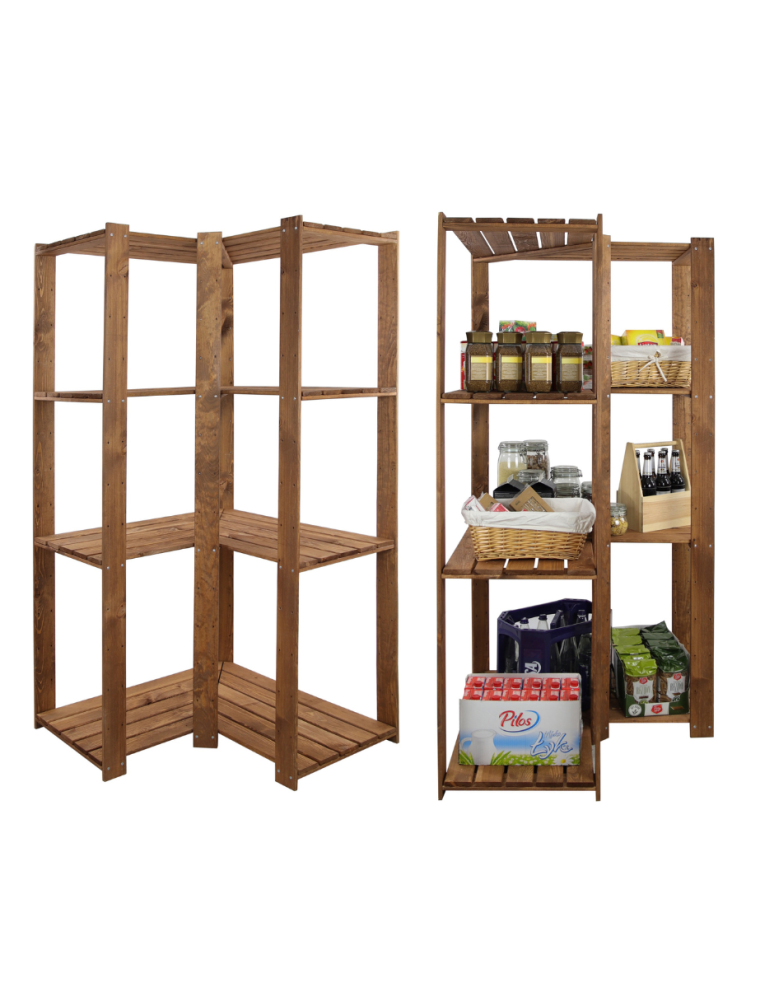 Regały - MAXI Regał Narożny Drewniany 166,4x85x50 cm 4 Półki ażurowe Brązowy - product b2b.wamar.biz 1