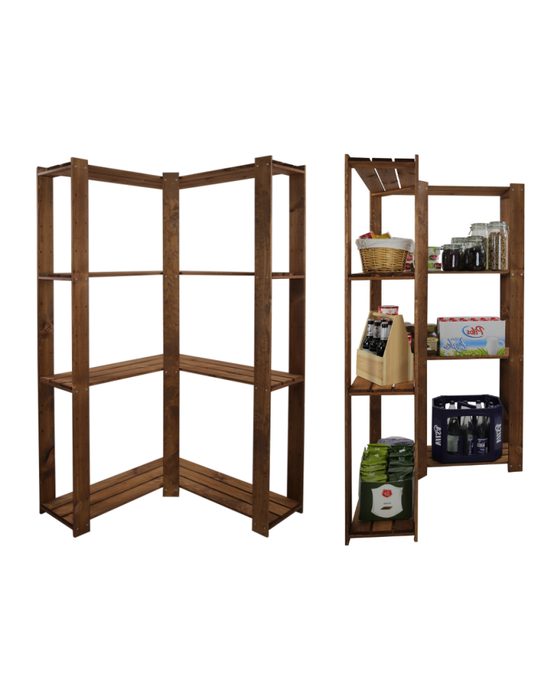 Regały - MAXI Regał Narożny Drewniany 166,4x85x30 cm 4 Półki ażurowe Brązowy - product b2b.wamar.biz 1