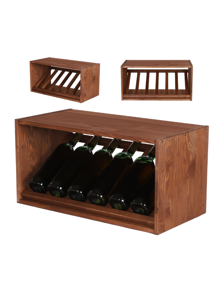 Regały - Modułowy Regał na Wino RW61 (1 Ukośna Leżnia) – Brązowe Drewno - product b2b.wamar.biz 1