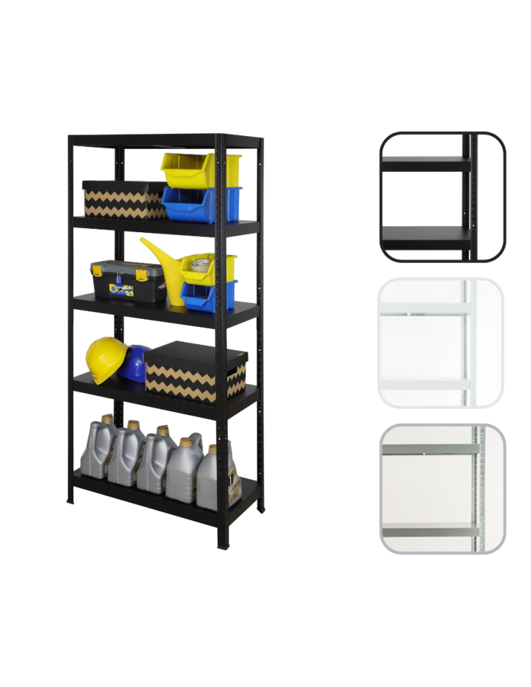 Regały - Regał całometalowy ELARA /180x80x40/ 5 półek - Czarny - produkt b2b.wamar.biz 1