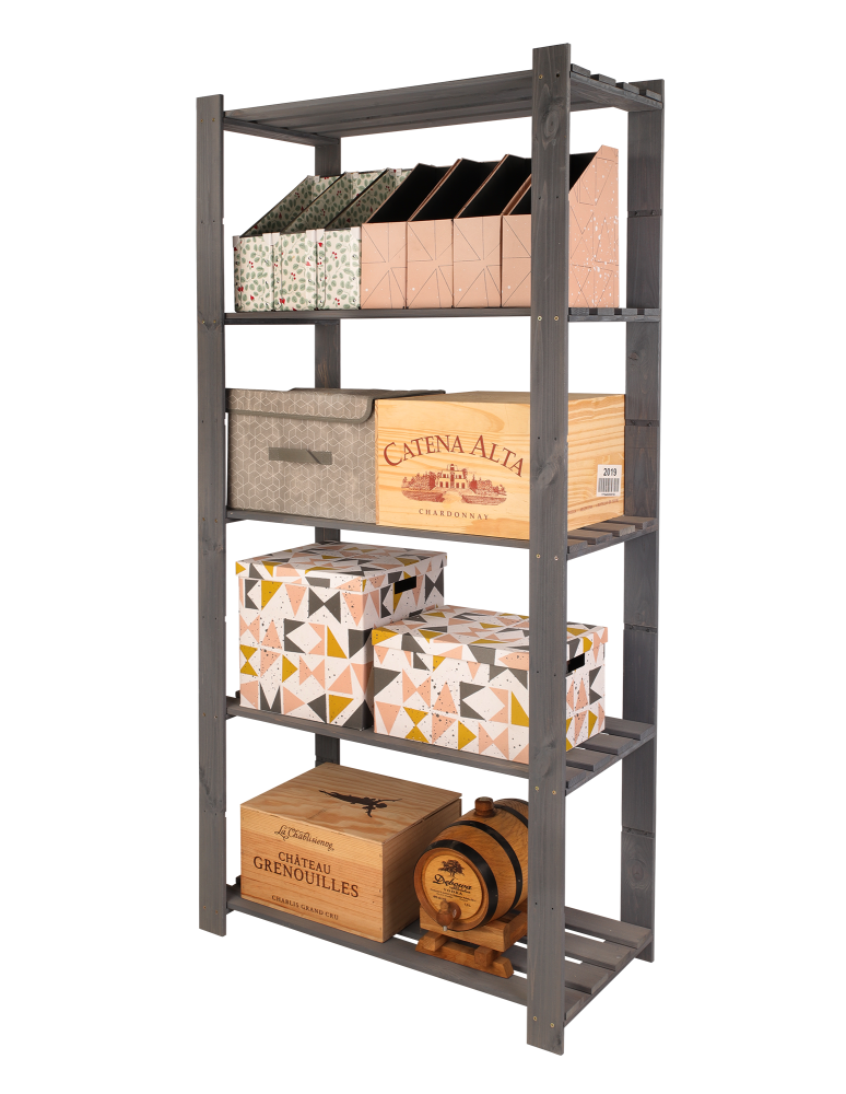 Regały - Regał na książki drewniany B24R 170x80x38 5 półek Szary - product b2b.wamar.biz 1