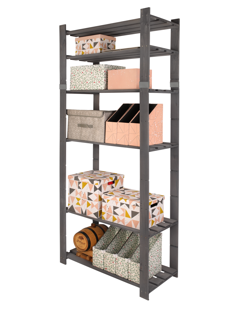 Regały - Regał na książki drewniany B29R 200x80x38 6 półek Szary - product b2b.wamar.biz 1