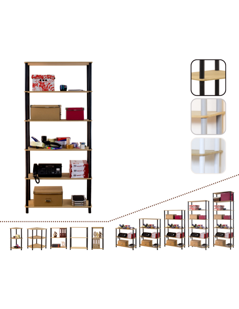 Regały z plastiku- tworzywa - Systemowy Regał Biurowy 175x80x33 cm – DEDAL BLACK-6N_B - product b2b.wamar.biz 1