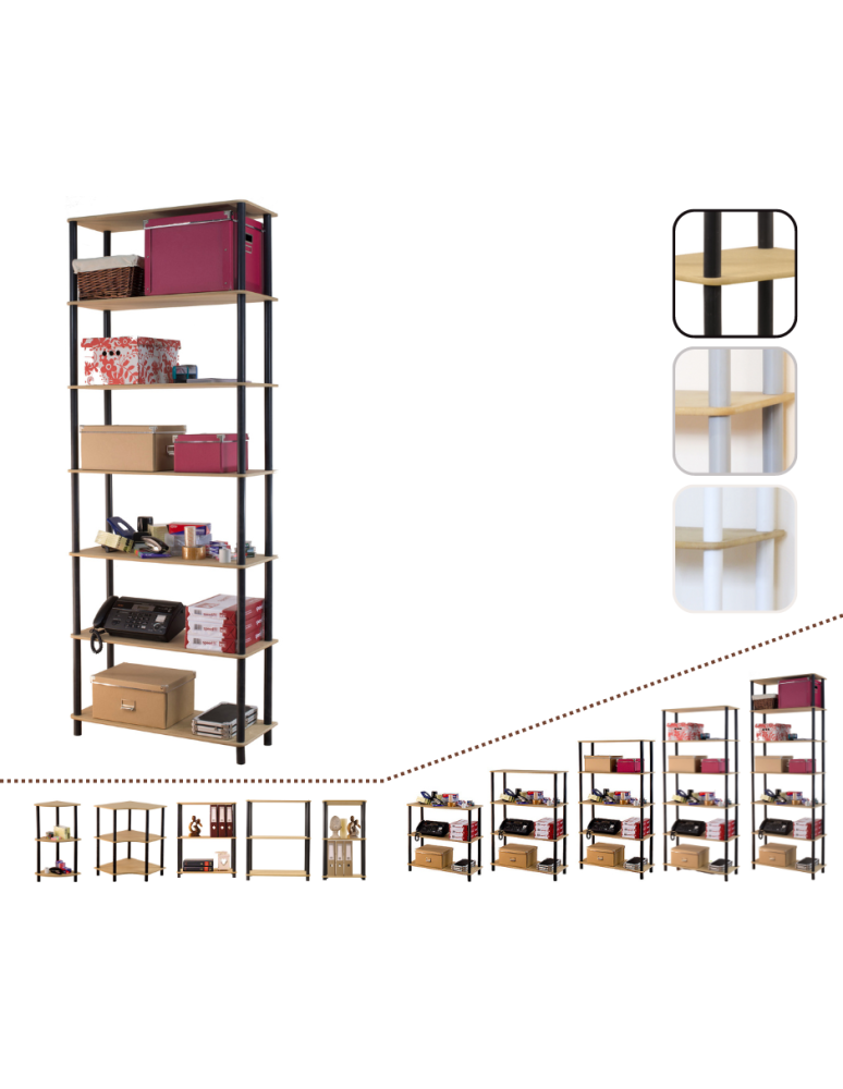 Regały z plastiku- tworzywa - Systemowy Regał Biurowy 210x80x33 cm – DEDAL BLACK-7N_B - product b2b.wamar.biz 1