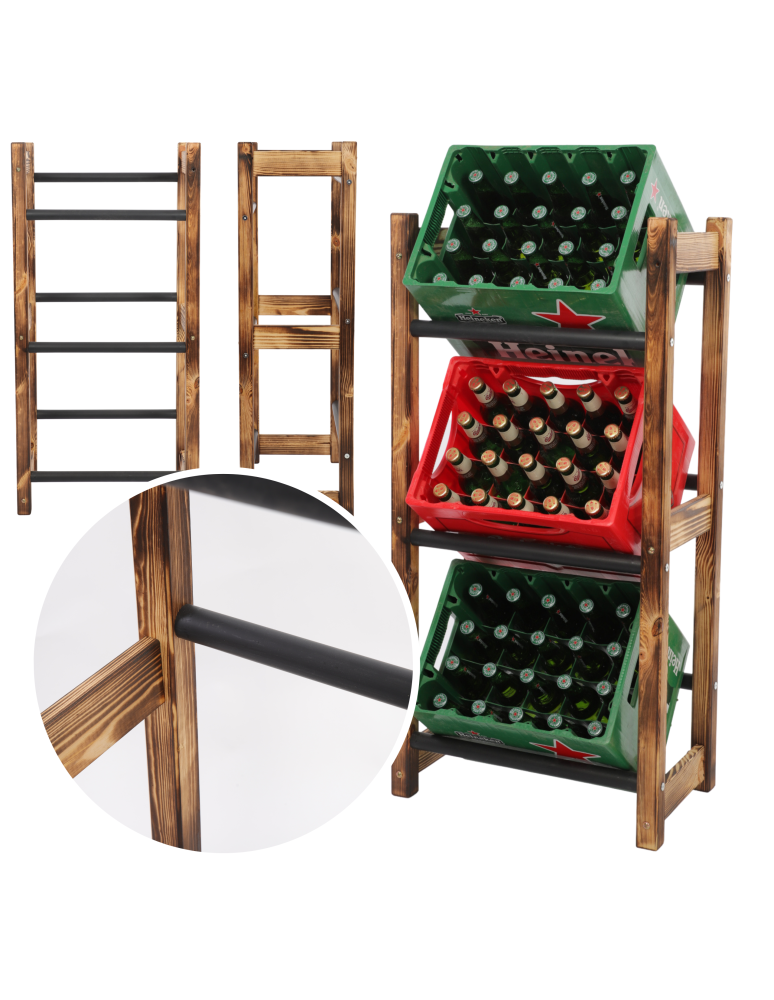 Regały - Stojak na Skrzynki (3szt) 108X53X32cm  Opalane Drewno/Czarny Plastik - product b2b.wamar.biz 1