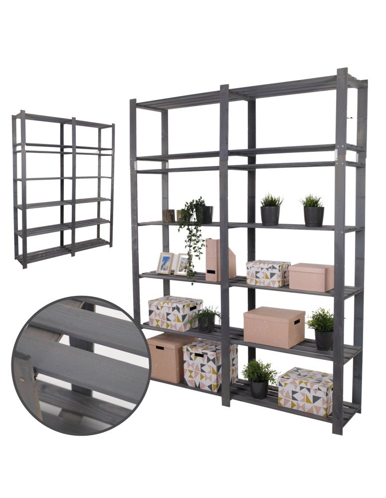 Regały - Regał na książki drewniany B32R 220x170x38 7 półek Szary - product b2b.wamar.biz 1