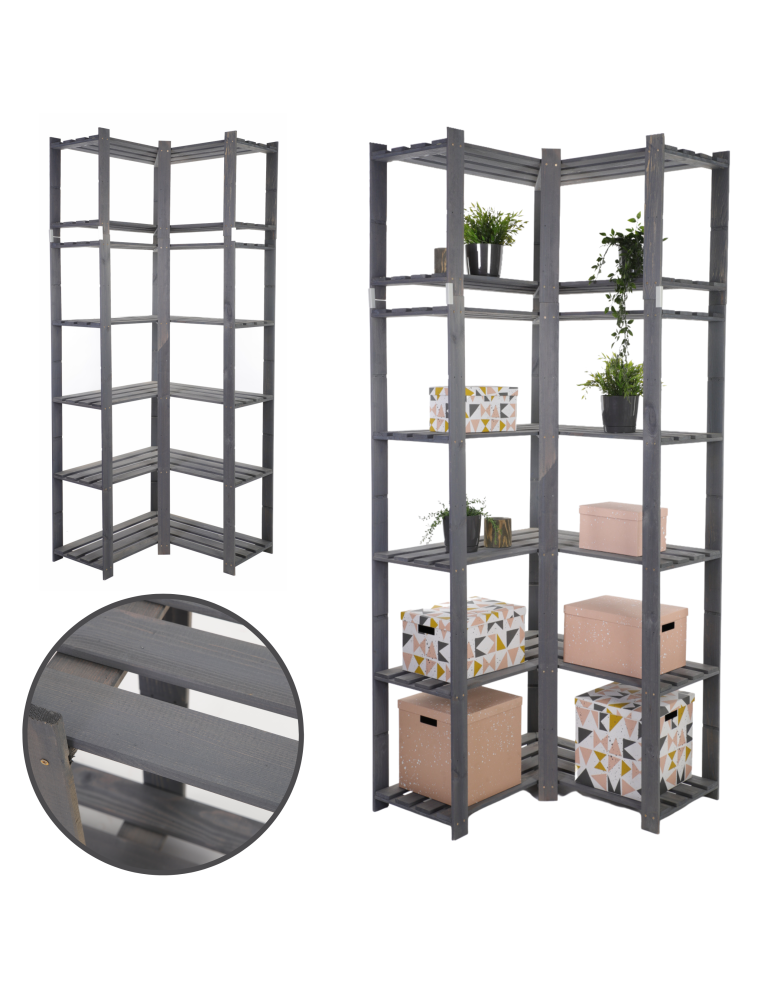 Regały - Regał na książki narożny B33R 220x85x38 7 półek Szary - product b2b.wamar.biz 1