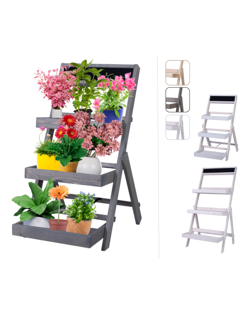 Kwietniki - Drewniana etażerka na kwiaty /70x39x48 cm/ Wykończenie Szare - product b2b.wamar.biz 1