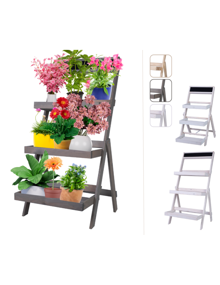 Kwietniki - Drewniana etażerka na kwiaty /100x52x52 cm/ Wykończenie Szare - product b2b.wamar.biz 1