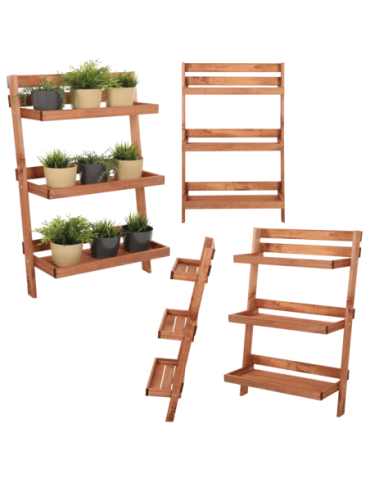 Wielopoziomowe kwietniki - Drewniana drabinka opierana o ścianę stojak regał na rośliny 115x77cm EKO - product 1