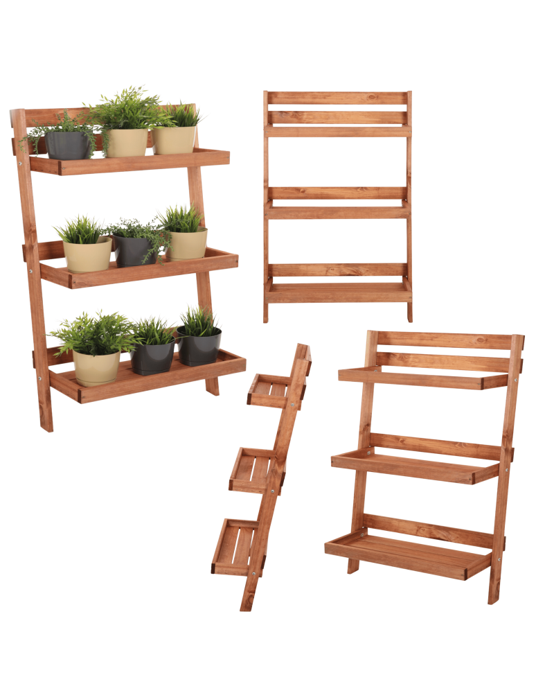 Wielopoziomowe kwietniki - Drewniana drabinka opierana o ścianę stojak regał na rośliny 115x77cm EKO - product b2b.wamar.biz 1