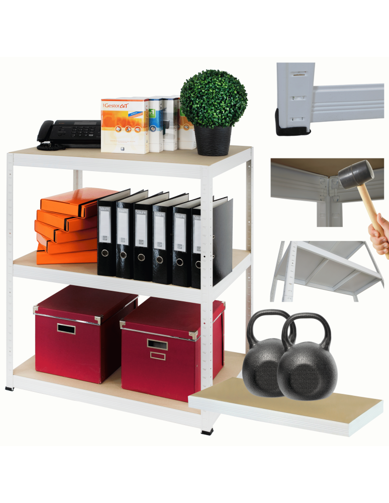 Regały z metalu kolorowe - Regał metalowy biały HELIOS 90x100x35cm 3Px275kg - product b2b.wamar.biz 1