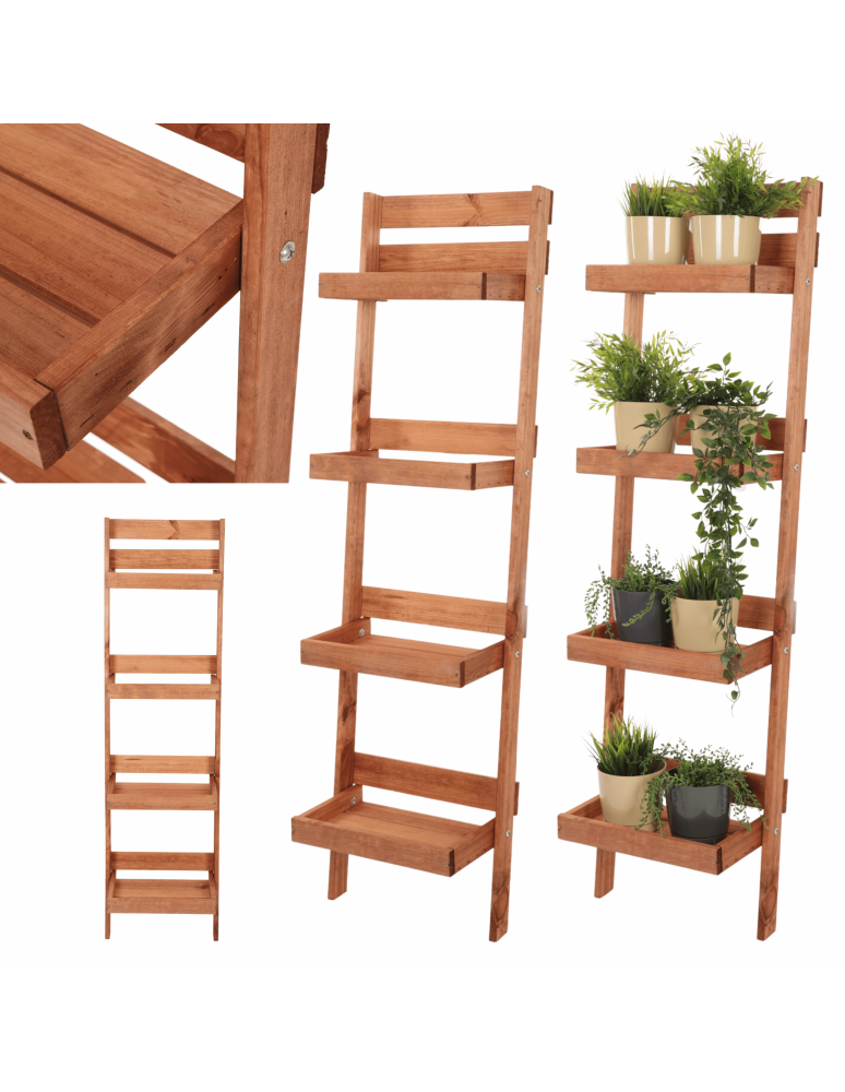 Wielopoziomowe kwietniki - Drewniany kwietnik opierany o ścianę stojak regał na rośliny 145x37cm EKO - product b2b.wamar.biz 1