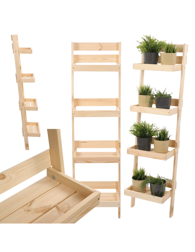Wielopoziomowe kwietniki - Drewniany stojak opierany o ścianę kwietnik regał na rośliny 145x37cm EKO - product b2b.wamar.biz 1