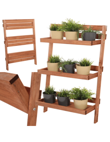 Wielopoziomowe kwietniki - Drewniana drabinka opierana o ścianę stojak regał na rośliny 115x77cm EKO - product 16