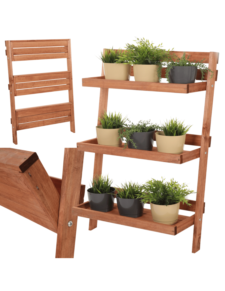 Wielopoziomowe kwietniki - Drewniana drabinka opierana o ścianę stojak regał na rośliny 115x77cm EKO - product b2b.wamar.biz 16