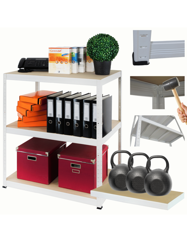 Regały z metalu kolorowe - Regał metalowy biały HELIOS 90x110x50cm 3Px350kg - product b2b.wamar.biz 1