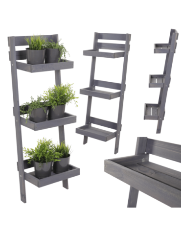 Wielopoziomowe kwietniki - Drewniana drabinka opierana o ścianę stojak regał na rośliny 115x37cm EKO - product 16