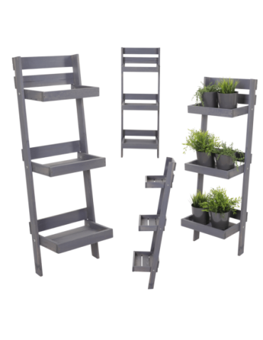 Wielopoziomowe kwietniki - Drewniana drabinka opierana o ścianę stojak regał na rośliny 115x37cm EKO - product 31