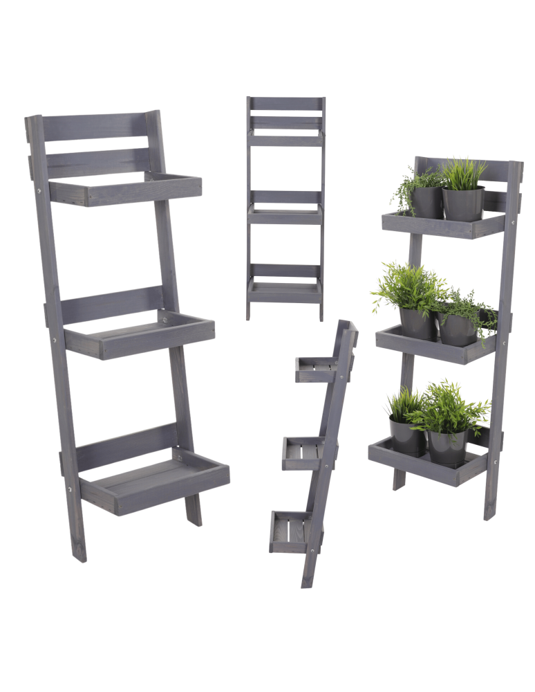 Wielopoziomowe kwietniki - Drewniana drabinka opierana o ścianę stojak regał na rośliny 115x37cm EKO - product b2b.wamar.biz 31